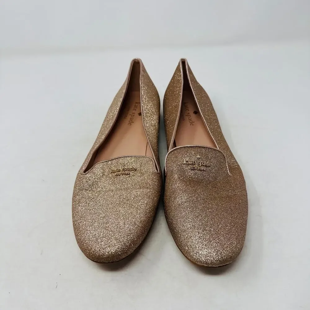 Kate Spade New York Gold Glitter Loafers Slip-On‎ Flats Party Shoes 10B